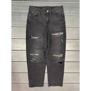 Inc Denim Distressed Mid Rise Boyfriend Jeans Womens 14/32 Black Charcoal Wash‎
